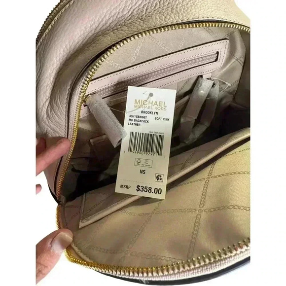 NWT Michael Kors Brooklyn Medium Studded Pebbled Leather Soft Pink Backpack - Picture 6 of 12